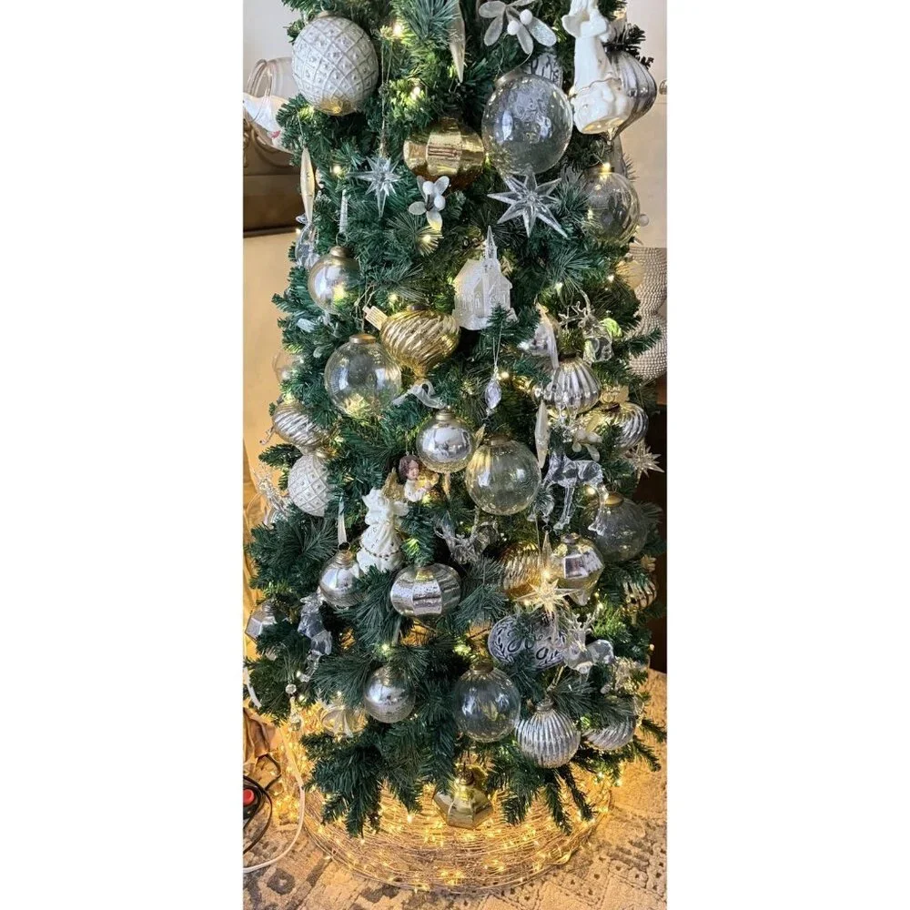 2 Restoration Hardware Optic Silver Ball Clear Glass Globe Christmas Ornaments L